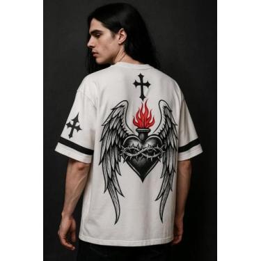Imagem de Camiseta Streetwear Oversized Masculina fire heart - swagon, GG