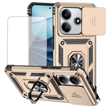 Imagem de Yodueiv Capa para Xiaomi Redmi Note 14 5G com protetor de tela de vidro temperado e capa de câmera deslizante, anel magnético suporte suporte de carro capa protetora para Xiaomi Redmi Note 14 5G