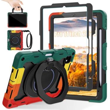 Imagem de ROISKIN Capa para iPad Pro 2024 de 11 polegadas M4 5ª geração (modelo A2836, A2837, A3006) com protetor de tela HD, alça de ombro, suporte para caneta e suporte 360, capa infantil militar à prova de