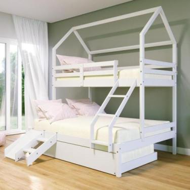 Imagem de Treliche Casinha Casal Slim Rb Escada/escorregador Branco - Housin