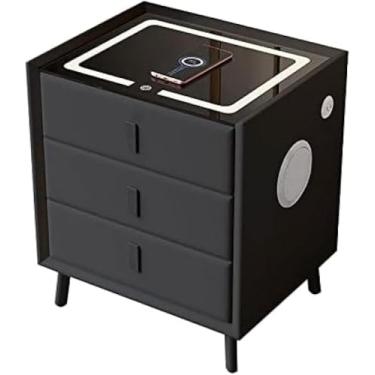 Imagem de Mesa De Cabeceira Inteligente Com 3 Gavetas Smart Led Mesa De Cabeceira De Couro Regulável Com Carregamento Sem Fio Desbloqueio De Impressão Digital E Estéreo Para Quarto Sa, B, 50x40x59cm