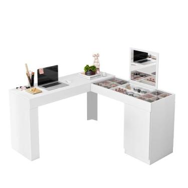 Imagem de Penteadeira de Canto com Escrivaninha Estrela com Espelho e Divisórias