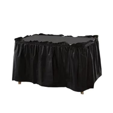 Imagem de Conjunto de capa de mesa de plástico, saia descartável, à prova d'água, portátil, para festa ao ar livre, aniversário, casamento, mesa redonda retangular, preta, 1 peça
