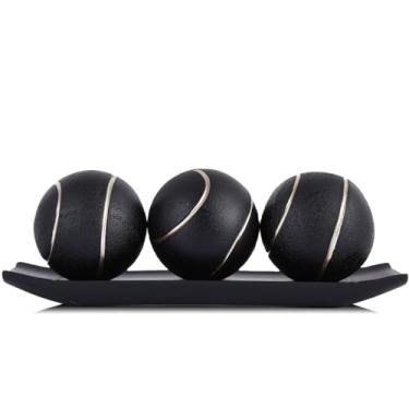 Imagem de XMGZQ Conjunto de pequenas bandejas decorativas e esferas, bolas decorativas douradas com tigelas de centro para mesa de centro, sala de estar, suporte de TV, decoração de peças centrais para mesa