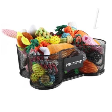 Imagem de Faihats Organizador de brinquedos para cães personalizado, cesta grande de metal para cães, caixa de armazenamento em forma de osso de cachorro, cesta de arame de ferro para brinquedos para cães