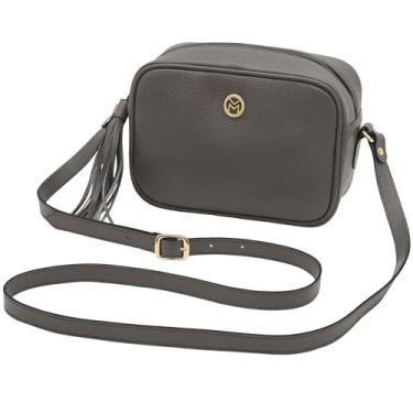 Imagem de Bolsa Transversal Feminina de Couro Bovino Legítimo c/Alça Ajustável Mariart Titânio (Cinza)