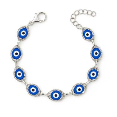 Imagem de Pulseira Olho Grego 19cm Prata 925 Tornozeleira Luxo Nfe - Alpha Grupo