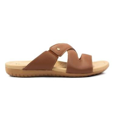 Imagem de Tamanco Usaflex Feminino Slide Rasteiro Couro e Elástico Casual Canela R1875005 34