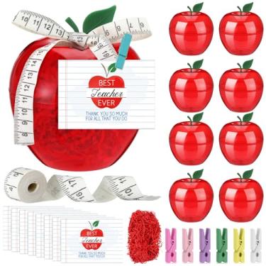Imagem de Chunful Conjunto de 8 presentes de agradecimento de professores de volta às aulas 15 x 10 cm grande recipiente de plástico para maçã com régua de cartões, clipes de fita ráfia para decoração de festa
