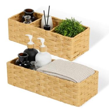 Imagem de DULLEMELO Cesta De Banheiro Para Decoração, Pequenas Cestas Vime Armazenamento Na Parte Trás Da Superior Do Tanque, Conjunto 2 Porta-Papel Higiênico Tecido, Natural
