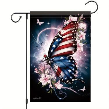 Imagem de Starlit Patio Bandeira Patriótica Americana Borboleta Jardim 4 de Julho Memorial Day 30 x 45 cm Dupla Face Veterans Day Decorações Suprimentos para Dia da Independência Decoração de Quintal Decoração