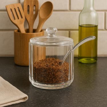 Imagem de Açucareiro Porta Açúcar de Plástico c/ Tampa e Colher 200ml - Flavors