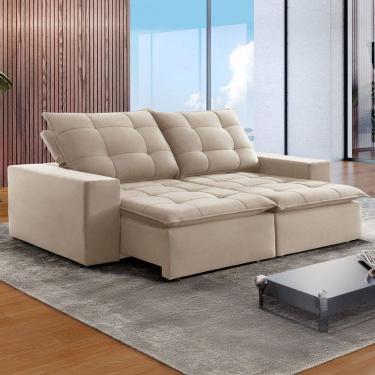 Imagem de Sofá 4 Lugares Paris Retrátil e Reclinável Super Pilow Veludo/Bege Claro - Celflex