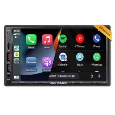 Imagem de Y-METDRIVING Estéreo automotivo duplo DIN de 7 polegadas no painel com CarPlay sem fio e Android Auto, reprodutor de mídia veicular com supercarga, 2 interface USB, tela HD, Bluetooth 5.0, câmera de