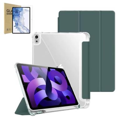 Imagem de Capa Para iPad Air 4ª/5ª/M2/M3 Geração 10,9/11", Com Suporte a Caneta, Fundo Transparente para DIY/Anti Impacto/Auto Sleep/Premium Resistente Funcional (Verde, Com Película de Vidro)