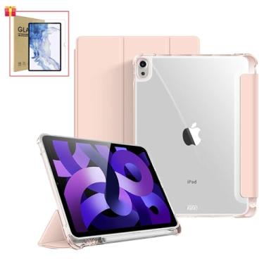 Imagem de Capa Para iPad Air 4ª/5ª/M2/M3 Geração 10,9/11", Com Suporte a Caneta, Fundo Transparente para DIY/Anti Impacto/Auto Sleep/Premium Resistente Funcional (Rosa, Com Película de Vidro)