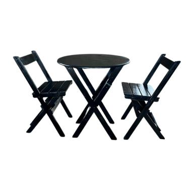 Imagem de Mesa Madeira 68cm Diametro Dobravel com 2 Cadeiras Bares Preto / Liso