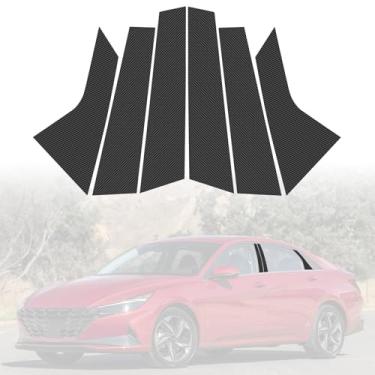 Imagem de LANZMYAN Kit de acabamento de janela B+C para pilar compatível com Hyundai, conjunto de adesivos de molduras de pilar de porta adesivo decorativo de vinil para Elantra Avante 2021-2024 (fibra de