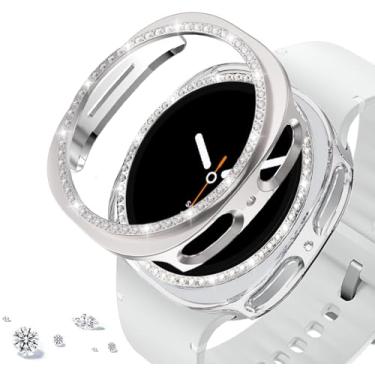 Imagem de DEALELE [Pacote com 2] Capa compatível com Samsung Galaxy Watch 8 de 44 mm, capa protetora de PC de diamante de linha única brilhante para reposição (44 mm, luz das estrelas + transparente)