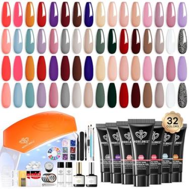 Imagem de Modelones Kit de extensão de gel Poly Nail com 133 peças, 32 cores, rosa pastel, primavera, com base para lâmpada de unha, top coat, solução deslizante, ferramentas para manicure, suprimentos para iniciantes