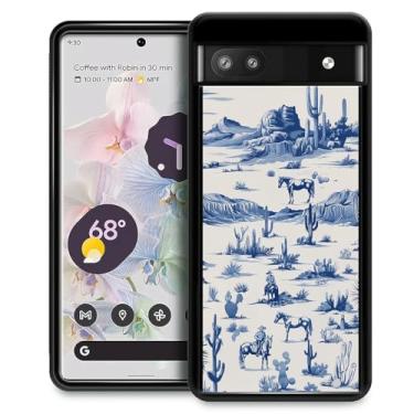 Imagem de FKBRCL4U Capa para Google Pixel 6A, design gráfico para meninas e meninos, silicone macio, acrílico, proteção contra choque, projetada para Google Pixel 6A Western Cowboy Cavalo Vaca Deserto Cactos