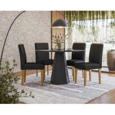 Imagem de Mesa De Jantar Ambiente Isis 120x120 Cm Com Vidro Preto E 4 Cadeiras Ana Ype Veludo Preto – New Ceval