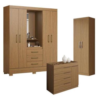 Imagem de Guarda Roupa Solteiro Paris 2045150 Com Armário Multiuso 2000192 E Cômoda Sevilha Atacama - Aramóveis