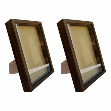 Imagem de Kit 2 Molduras Caixa Alta Revestida com Vidro Mais Fundo em MDF com Suporte - 20x30cm - 1,5x3 Cor:MARROM;Tamanho:20X30 C