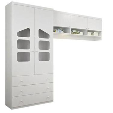 Imagem de Roupeiro Algodão Doce Infantil 2 Portas + Armário Aéreo Módulo 3 Porta