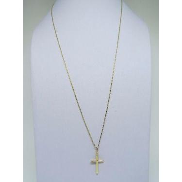 Imagem de Cordão Corrente Gargantilha Feminina Ouro 50cm Pingente Crucifixo Ouro