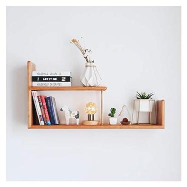 Imagem de Prateleira flutuante de madeira maciça de 2 camadas, vitrine montada na parede, prateleira de parede, armazenamento de itens colecionáveis, prateleira de madeira para plantas, foto, vela, decoração de