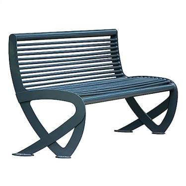 Imagem de Banco externo de metal para área externa banco de parque com encosto, 47,2/59,2/79,8 cm estrutura de aço resistente assento de lazer ao ar livre para quintal caminho jardim deck, fácil de instalar