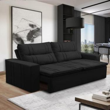 Imagem de Sofá Retrátil e Reclinável 3 lugares com Molas 1,80m Elisa Suede Preto