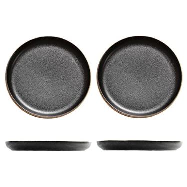 Imagem de Pratos de sobremesa pretos conjunto de 2 pratos de cerâmica, pratos pretos foscos, para bife, salada, macarrão, sushi e sobremesa, forno Mircowave e lava-louças, aperitivos, pratos de salada