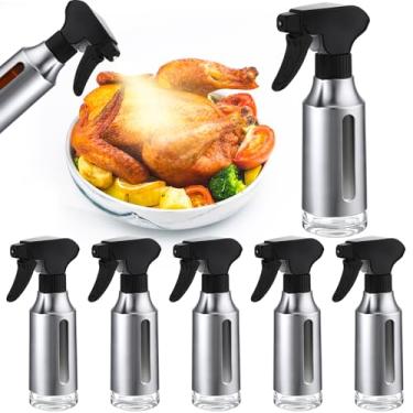 Imagem de Yiyiring 6 frascos pulverizadores de azeite de oliva de aço inoxidável de 180 ml para garrafa de spray de óleo de cozinha para fritadeira a ar, dispensador de pulverizador de vidro preto, redução de