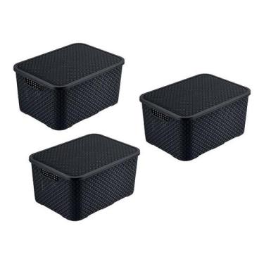 Imagem de Kit 3 Caixas Organizadora Rattan 7 Litros C/ Tampa Preta 25588 Arqplas