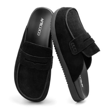 Imagem de AprCoco Tamancos femininos de camurça, plataforma antiderrapante e tamancos para mulheres, chinelos confortáveis com suporte de arco, Preto, 7.5 Wide