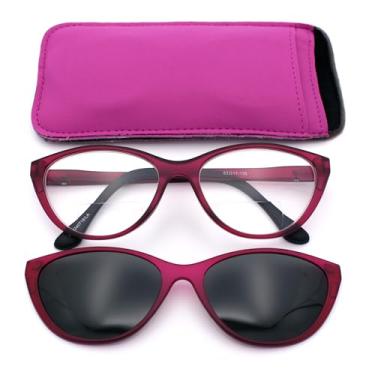 Imagem de Óculos de sol polarizados com clipe magnético Cateye em óculos de leitura bifocais (roxo sólido, 2.0, x)