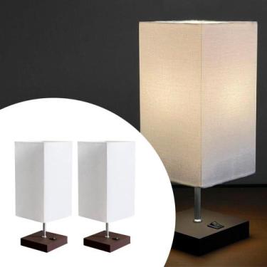 Imagem de Kit 2 Abajur Luminária De mesa Clássico Quadrado Madeira Com Interrupt