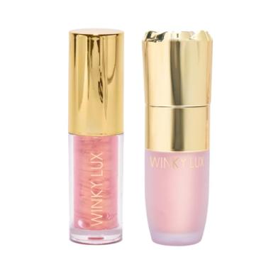 Imagem de Winky Lux Duo de óleo labial de opala rosa e iluminador líquido – cuidado labial hidratante e nutritivo, infundido com óleo de calêndula e extrato de prímula, aroma sutil de baunilha