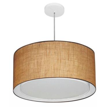 Imagem de Lustre Pendente Cilíndrico Duplo Vivare Md-4295 Cúpula Em Tecido 50x30cm - Bivolt Palha...
