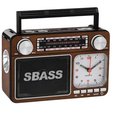 Imagem de Rádio Portátil Recarregável Bluetooth Sbass Relógio, Usb, Tf