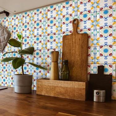 Imagem de Adesivo de Parede Azulejo Retrô 03 mosaico vintage para Cozinha e Banheiro, ladrilho hidráulico, lavável e fácil de aplicar