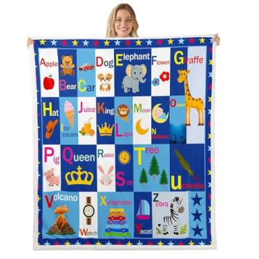 Imagem de Feelyou Cobertor infantil ABC alfabeto sherpa cobertor educacional de lã meninos meninas aprendendo cobertor de pelúcia para cama sofá sofá decoração de quarto de adolescentes 101,6 cm x 127 cm