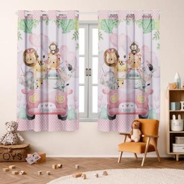 Imagem de Cortina Infantil Decorativa, 200x150cm, Poliéster Estampado, para Quarto e Sala, 2 Peças (SAFARI CARRO ROSA)