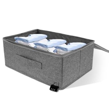 Imagem de Caixa de armazenamento de roupas, caixas de armazenamento grandes com fechadura, organizador de armazenamento de tecido dobrável com alça e tampa de zíper, recipientes de armazenamento para roupas