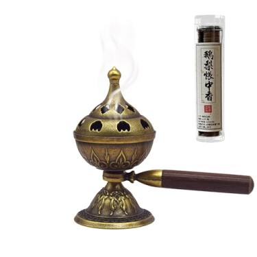 Imagem de Queimador de incenso portátil com alça rotativa de 360° - suporte estilo bronze chinês para bobinas de incenso, meditação de ioga, decoração de mesa de escritório em casa