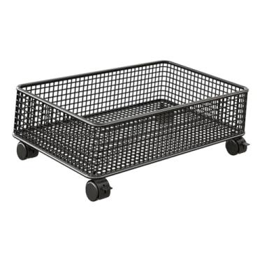 Imagem de ＫＬＫＣＭＳ Organizador embaixo da pia com rodas lisas, 1 camada de metal, multiuso para guardar produtos de limpeza pesados, despensa, banheiro, Preto