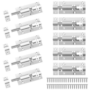Imagem de Pacote com 10 travas de barril, trava deslizante de 7 cm, trava de parafuso de porta de aço inoxidável, trava de fixação de porta de instalação firme, trava deslizante espessa com 60 parafusos para