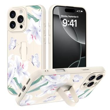 Imagem de AIGOMARA Capa compatível com iPhone 16 Pro Max com alça de dedo, estampa floral de lírio de borboleta para mulheres e meninas, capa protetora fina à prova de choque de TPU macio para iPhone 16 Pro Max